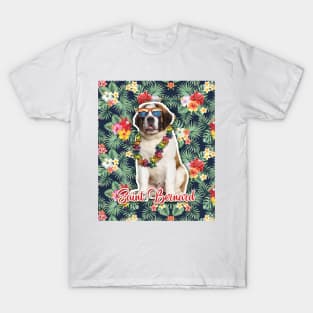 Saint Bernard Summer Funky Hawaiian, Hawaii Style, Dog Personalized Hawaiian T-Shirt